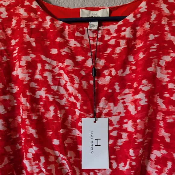 NWT H by Halston Coral Red Brush Stroke Dress Cap Sleeves Knee Length Sz. M - Picture 5 of 12